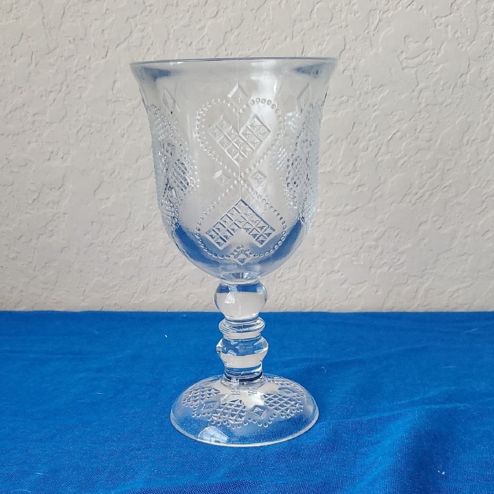 Vintage 1978 Avon Clear Pressed Glass Goblet Heart & Diamond Water Wine Chalice